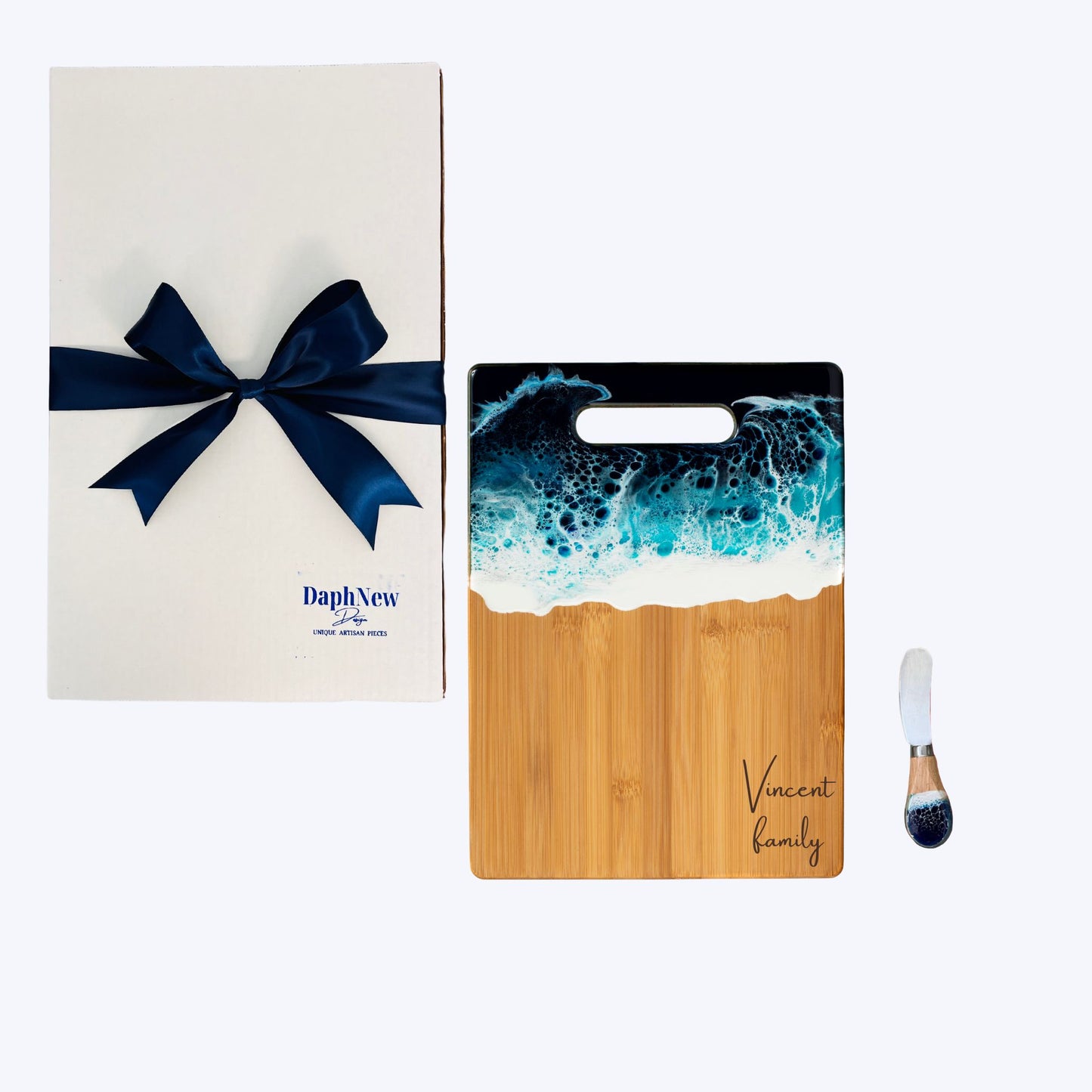 Ocean Resin Bamboo Cutting Board Gift Set with One Cheese Knife