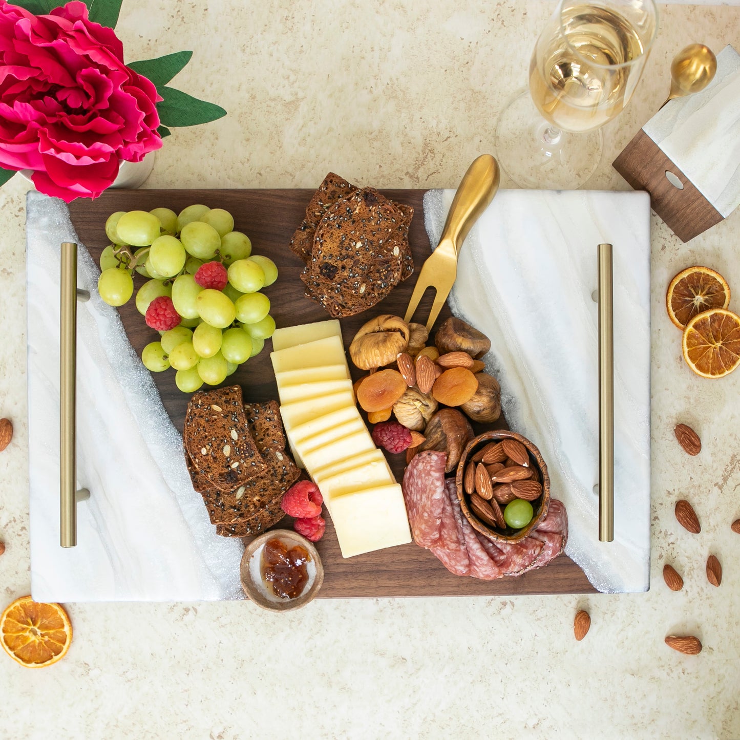 Walnut Pearl Resin Serving and Charcuterie Board Tray With Handles Personalized Cheese Board Wedding Gift