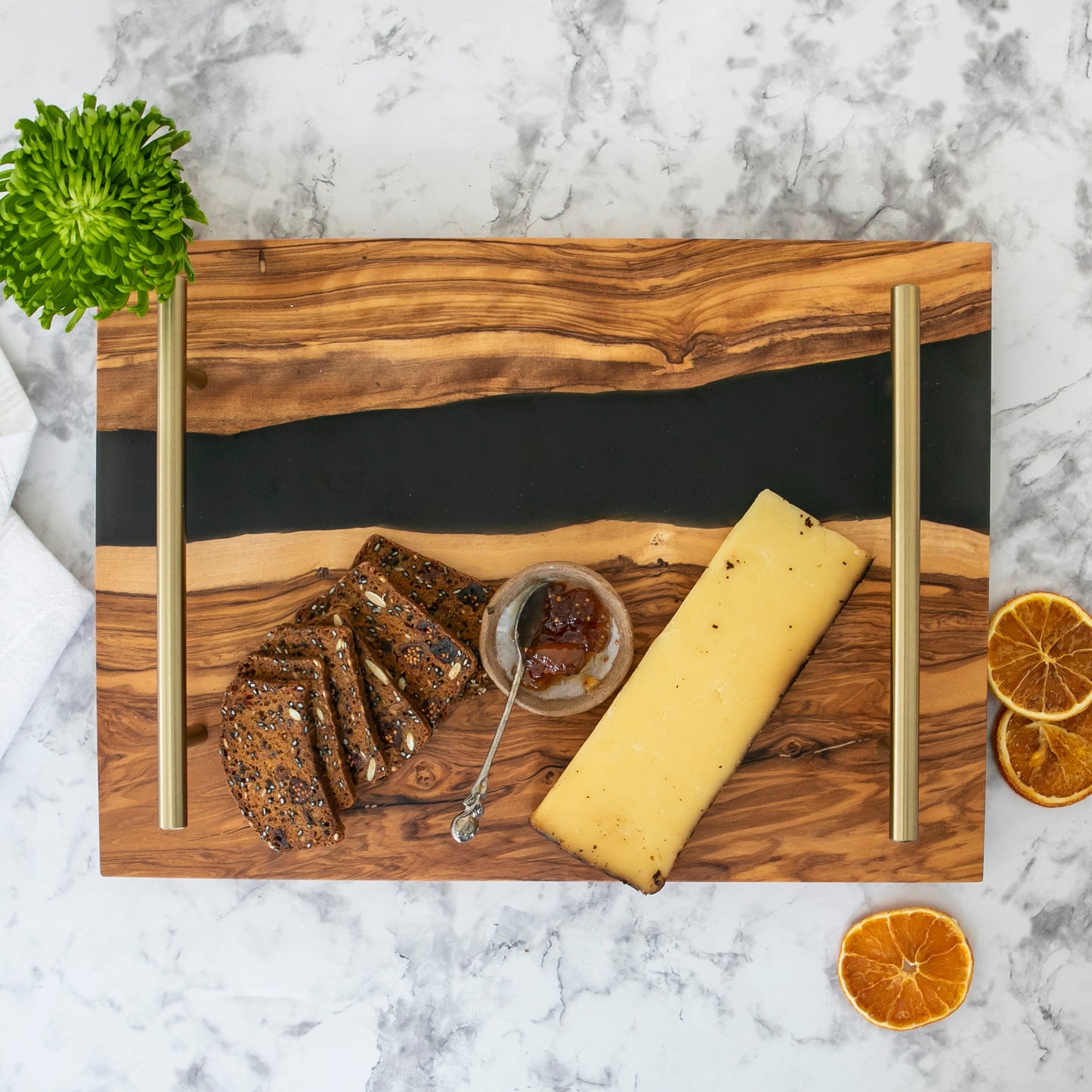 Olive Wood Board with Resin and Handle, Charcuterie Board Tray, Resin Cheese Board Tray, Personalized Charcuterie Tray, Engraved Cheese Board Tray