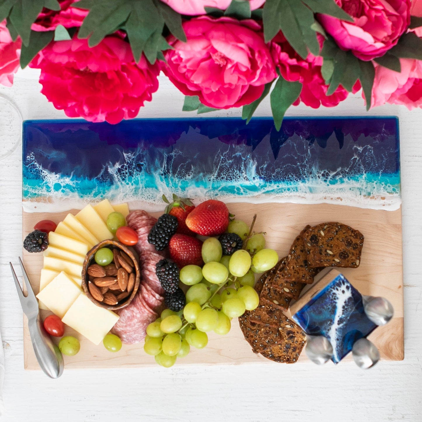 Personalized Ocean Resin Charcuterie Board Maple Large