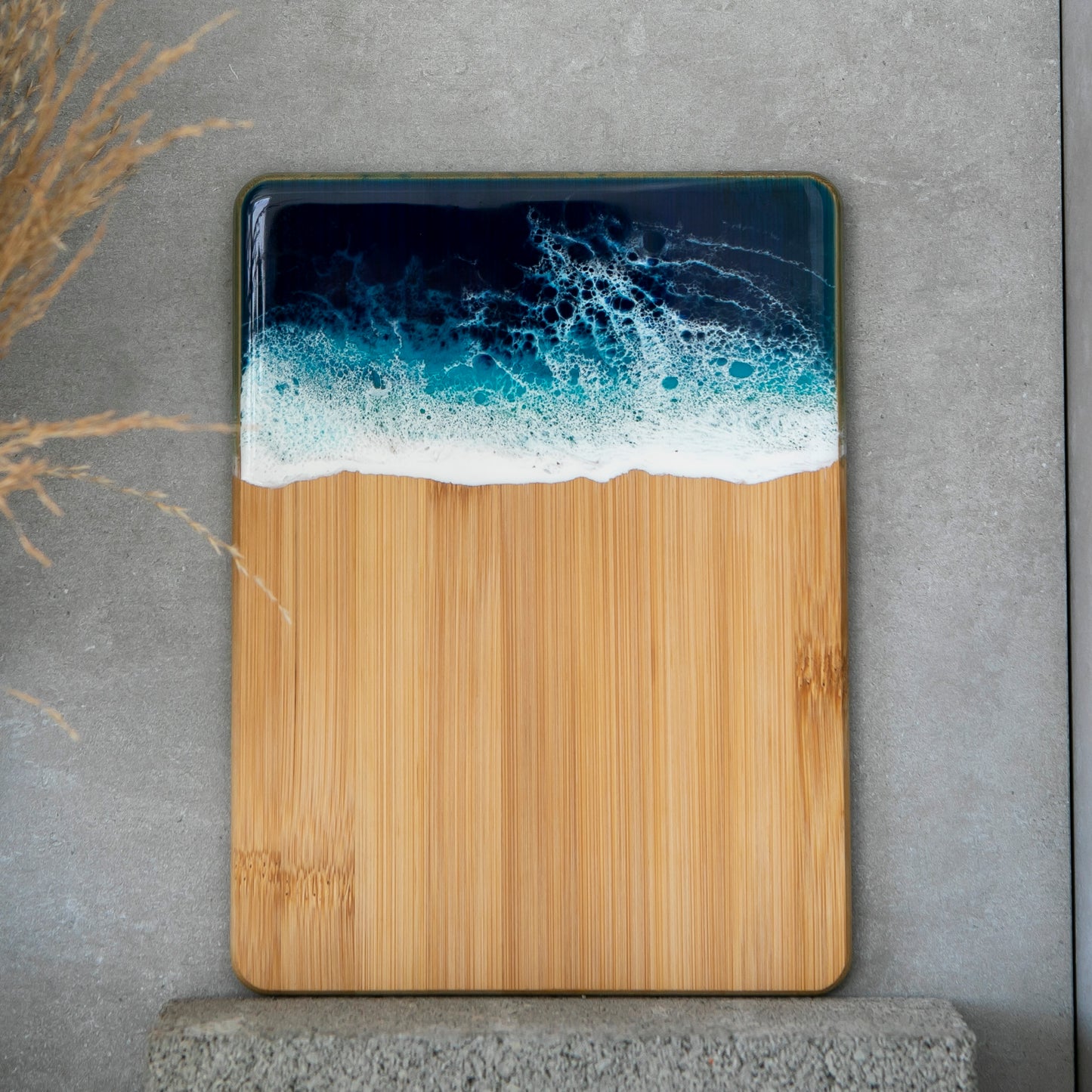 Bamboo Serving Cutting Board with Resin Ocean Wave Art,Personalized Cutting Cheese Charcuterie Board