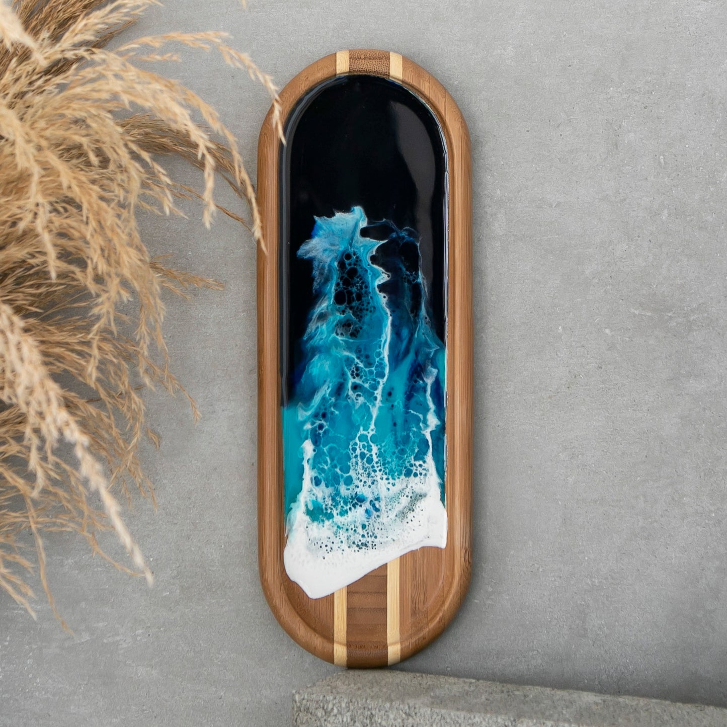 Resin Jewelry Tray with Ocean Wave Art, Unique Trinket and Vanity Tray, Resin Ring Dish