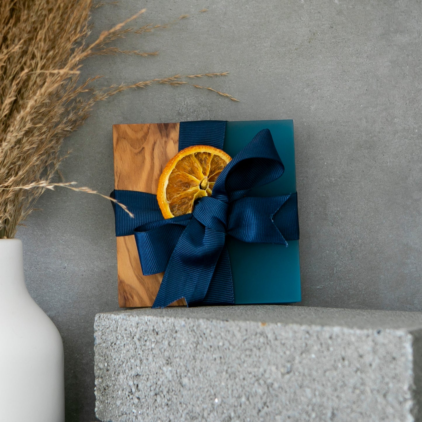 Personalized Resin River Coasters – Olive Wood and Epoxy Coaster Set -Blue