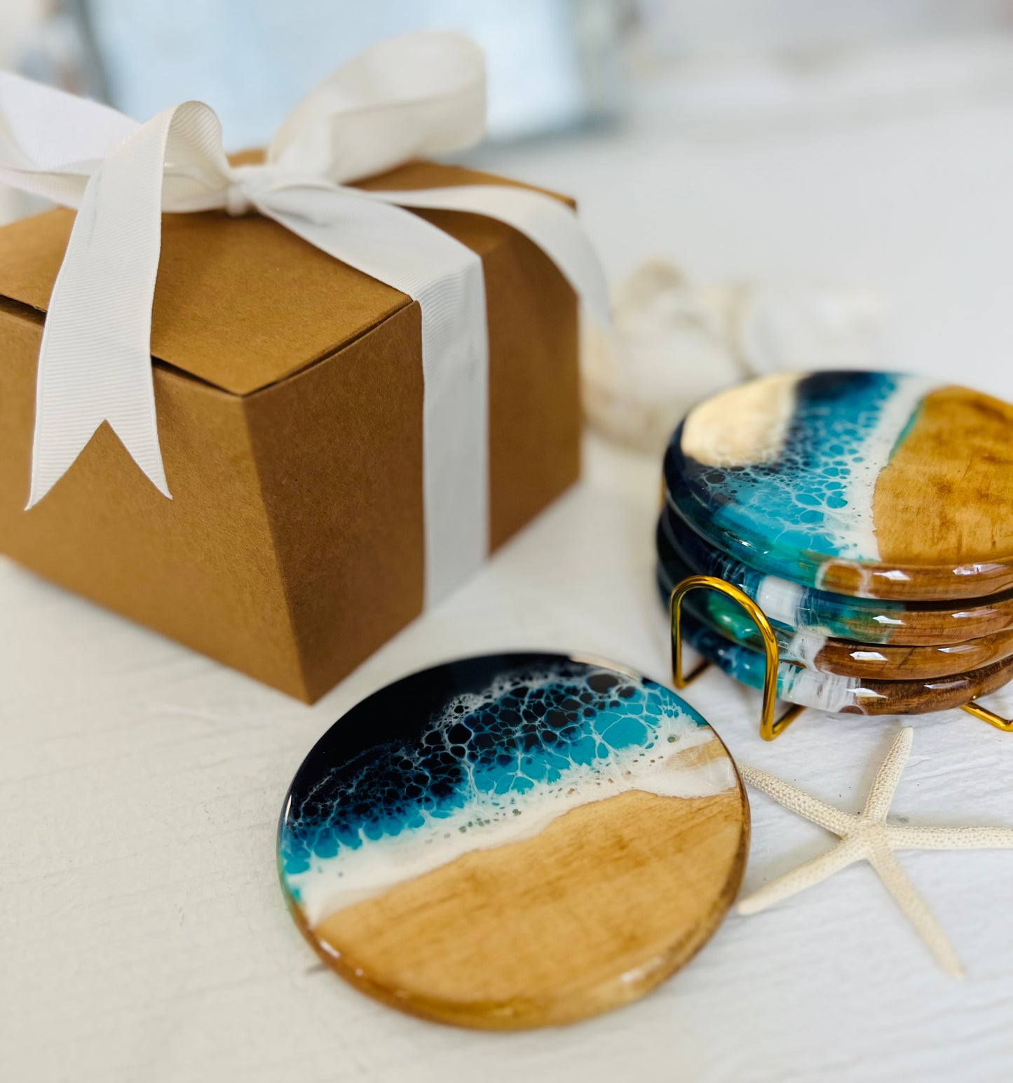 Personalized Resin Coasters with Beach Theme