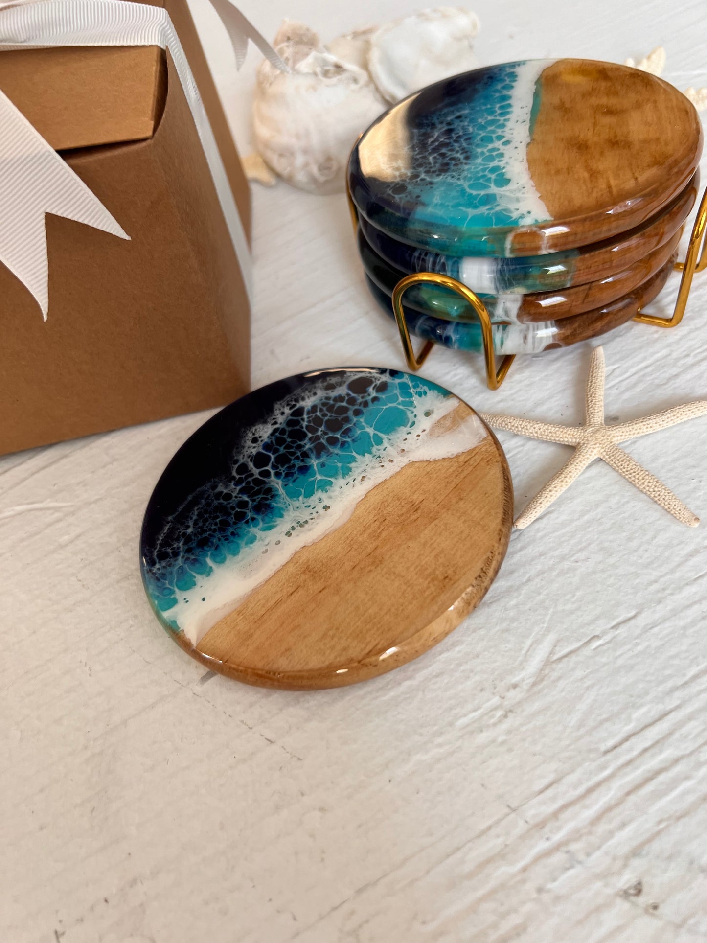 Personalized Resin Coasters with Beach Theme