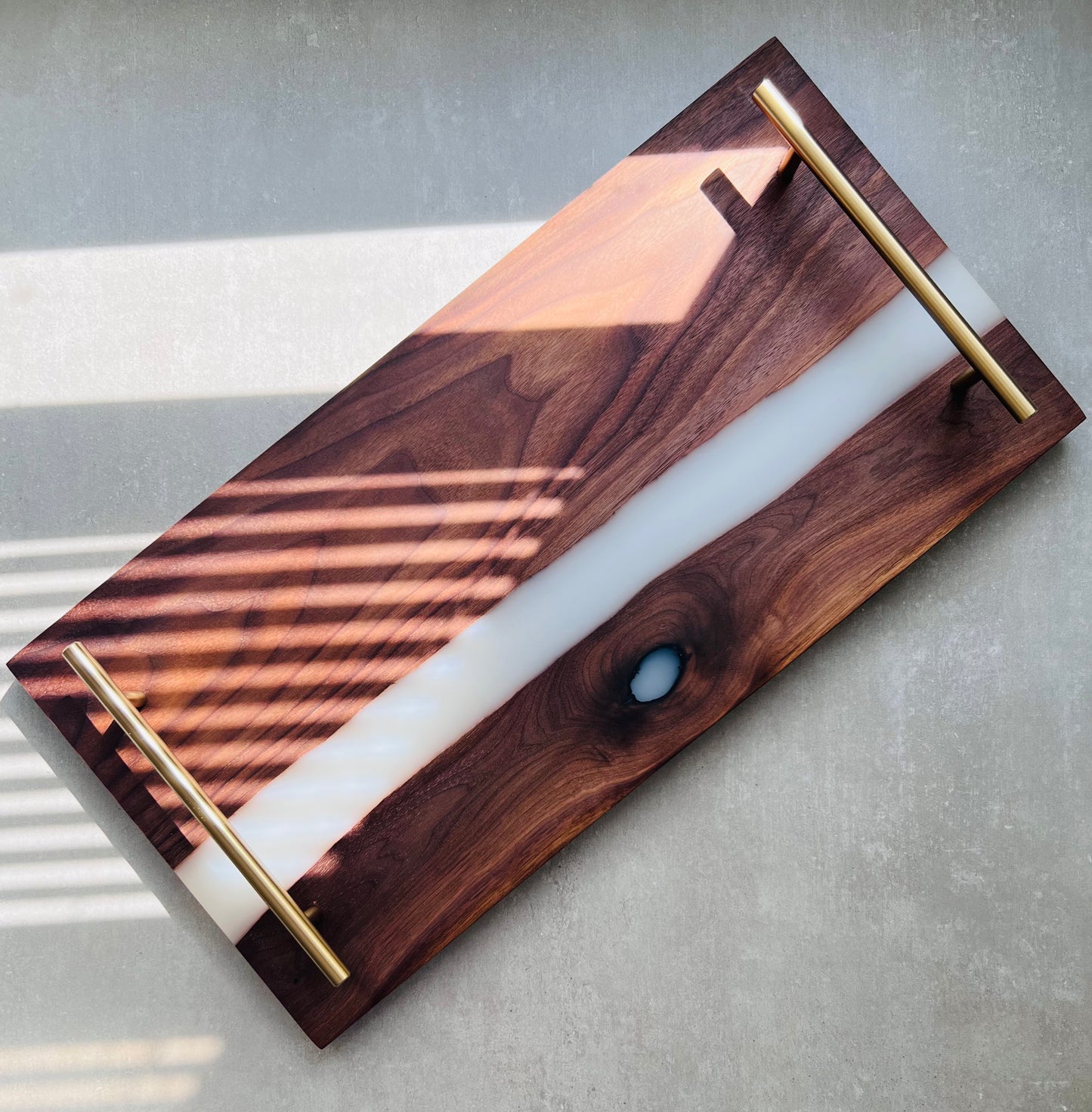River Board Tray with Resin, Personalized Charcuterie Tray with White Resin