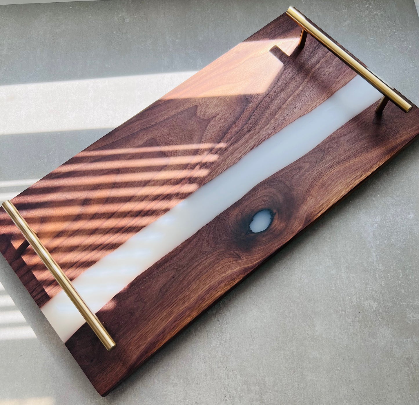River Board Tray with Resin, Personalized Charcuterie Tray with White Resin