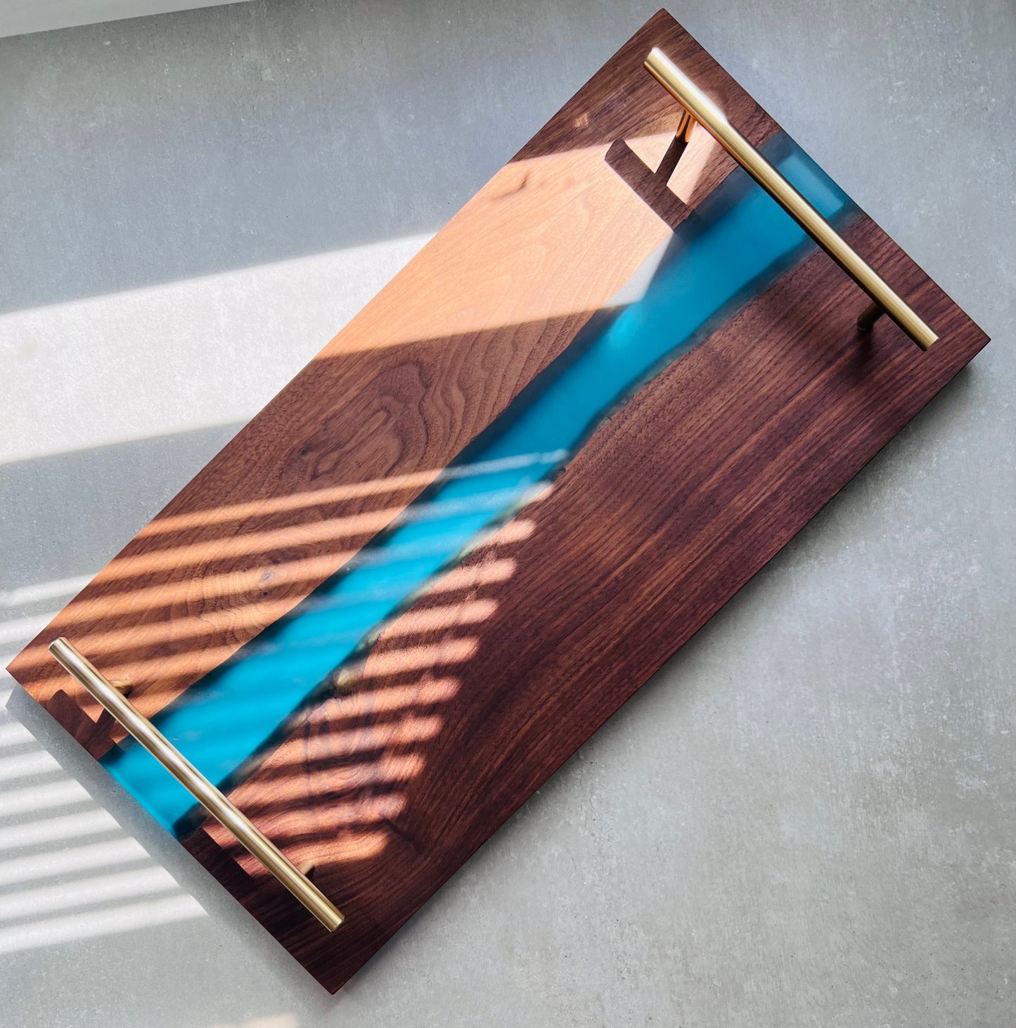 Resin River Tray, Personalized Walnut Charcuterie Tray with Blue Resin