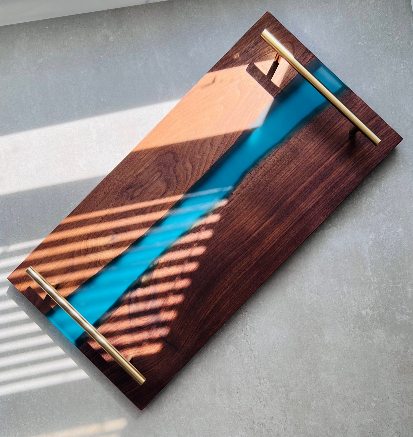 Resin River Tray, Personalized Walnut Charcuterie Tray with Blue Resin