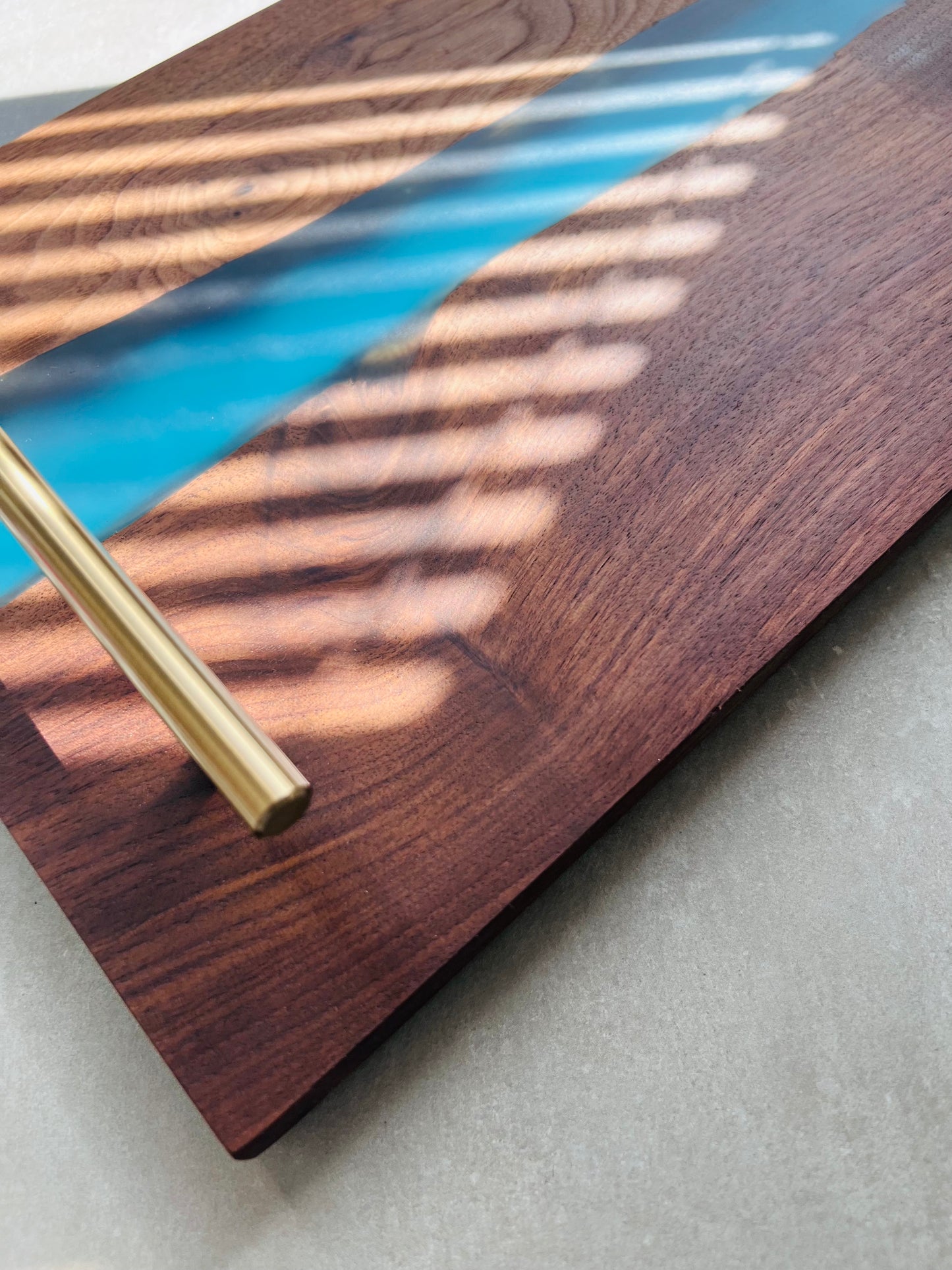 Resin River Tray, Personalized Walnut Charcuterie Tray with Blue Resin