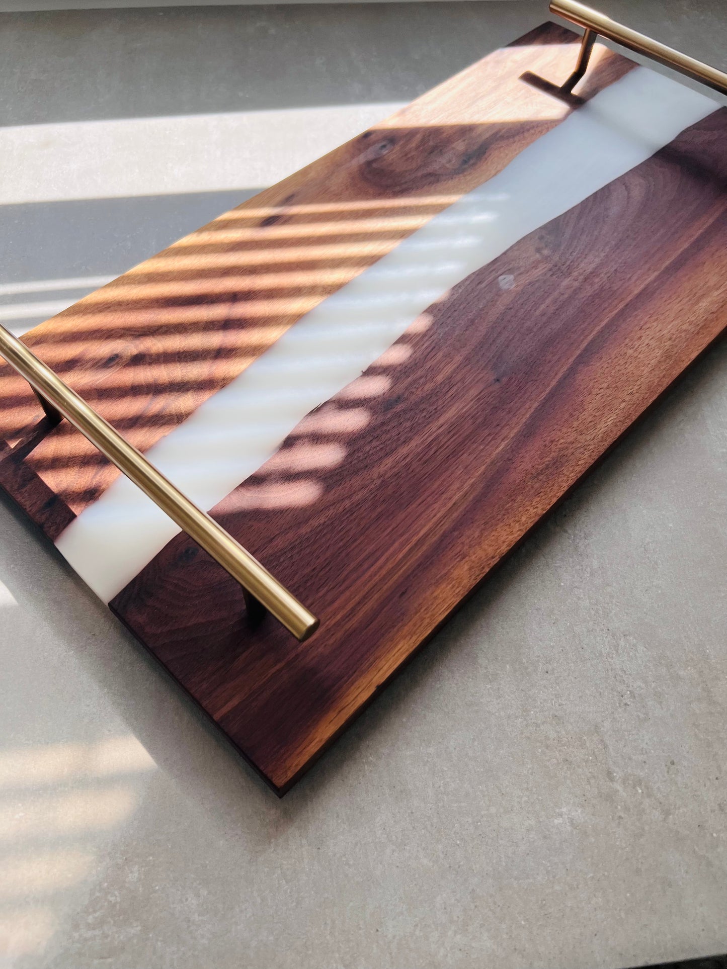 River Board Tray with Resin, Personalized Charcuterie Tray with White Resin