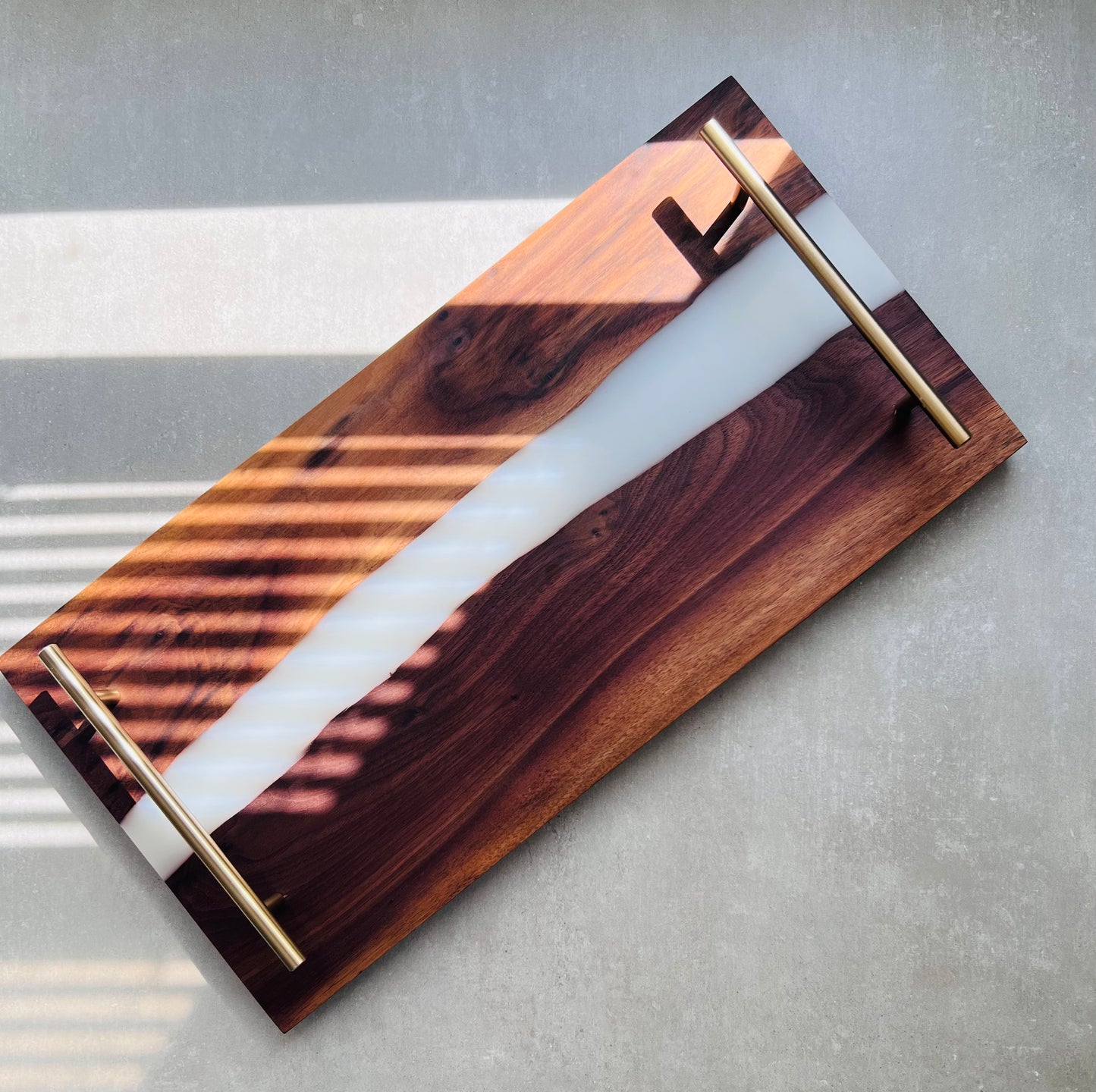 River Board Tray with Resin, Personalized Charcuterie Tray with White Resin