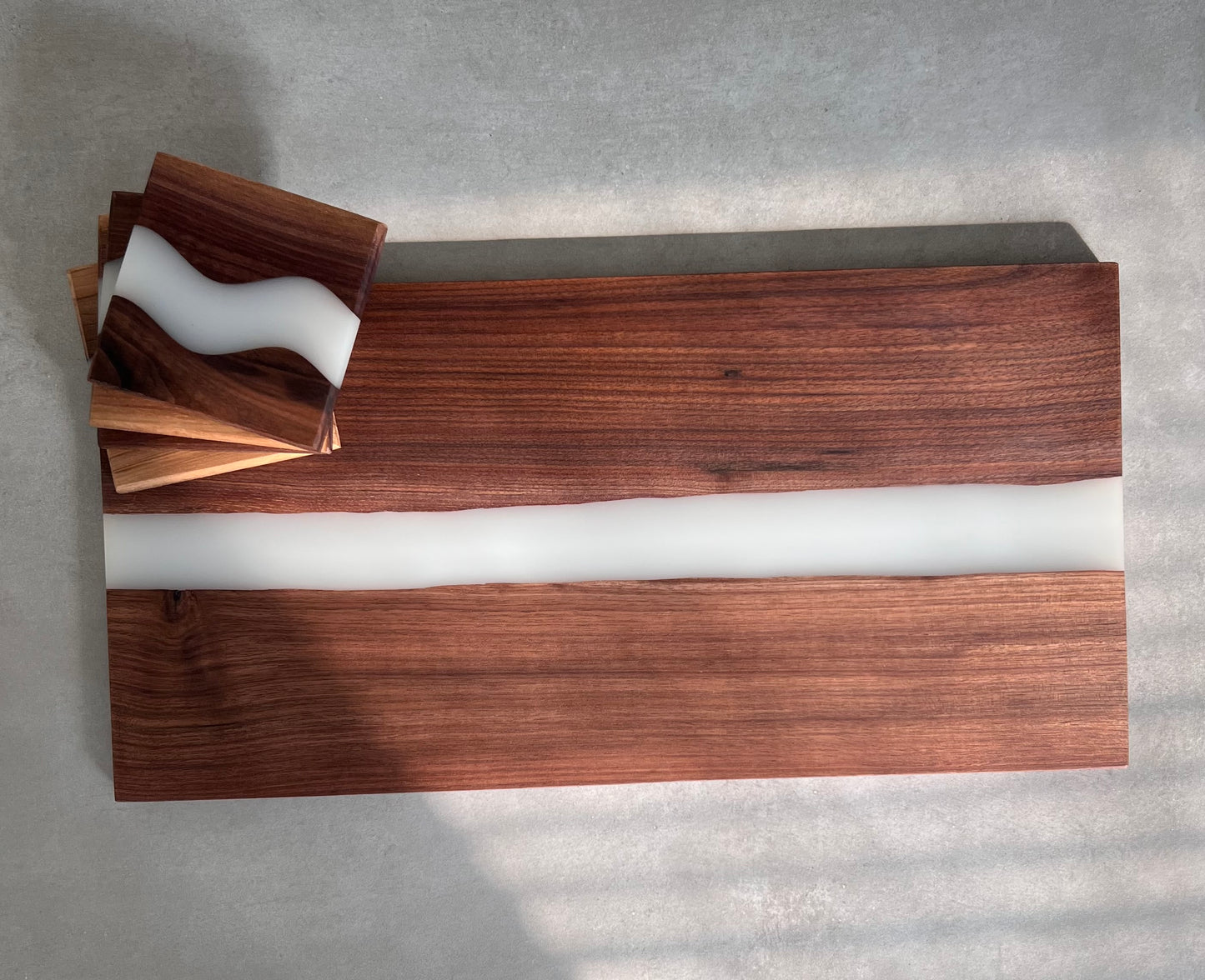 Resin Engrave River Board with Black Walnut Wood / White