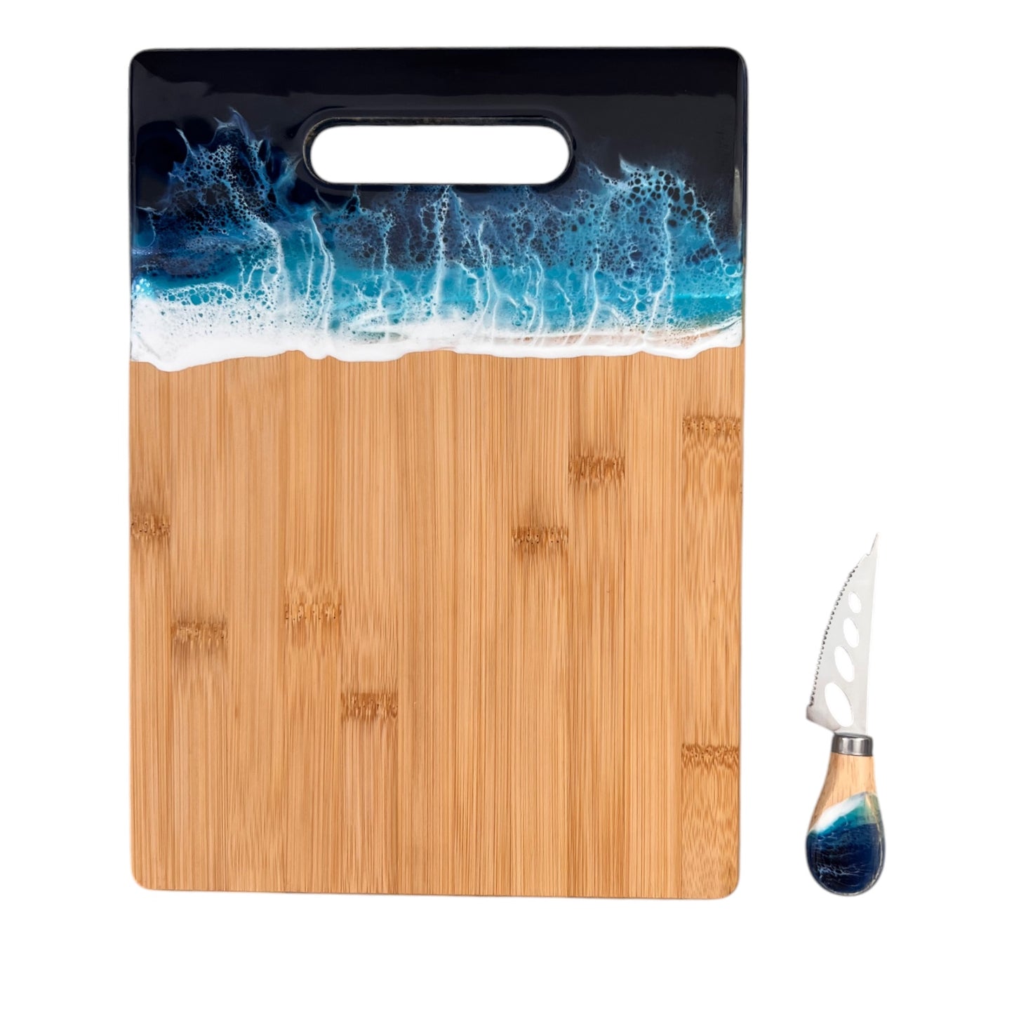 Personalized Bamboo Cutting Board with Matching Cheese Knife Gift Set