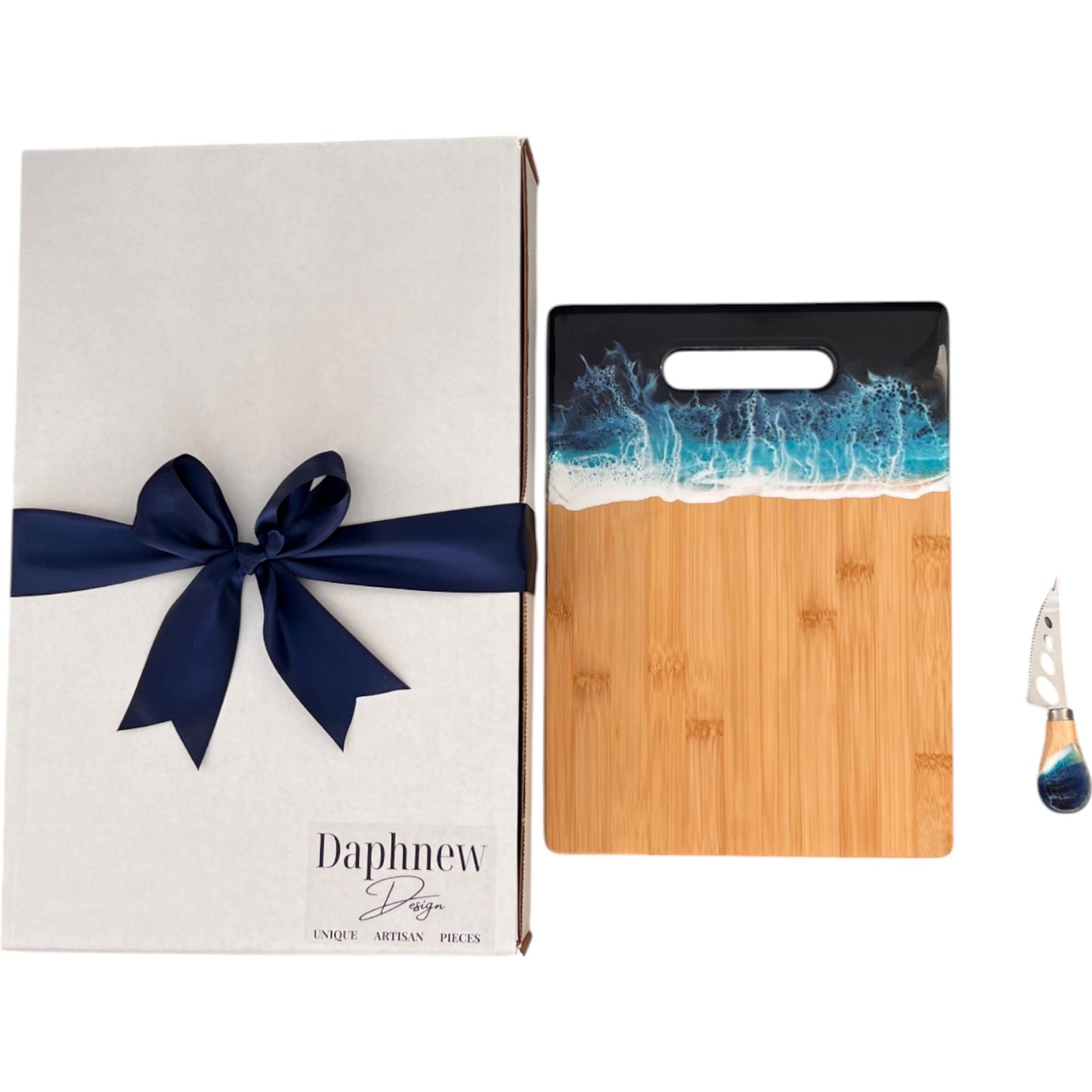 Personalized Bamboo Cutting Board with Matching Cheese Knife Gift Set