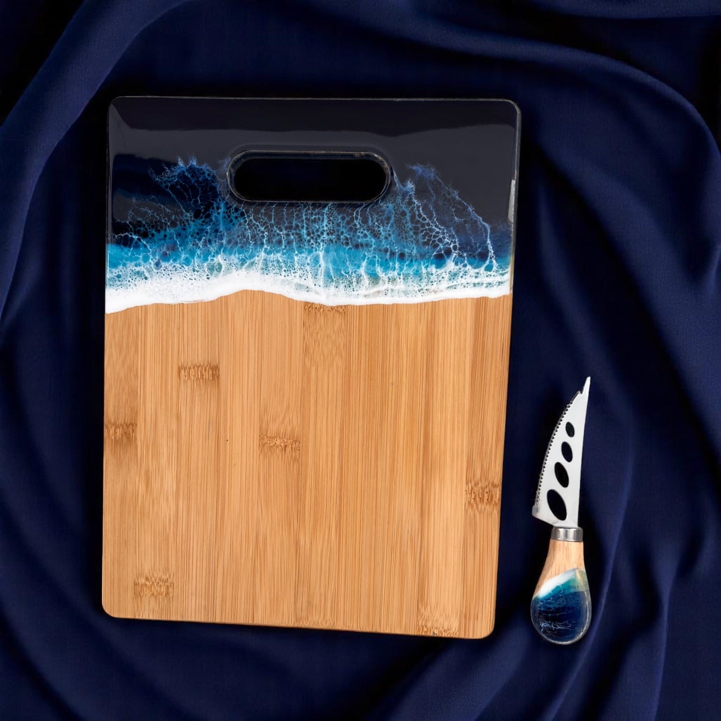 Personalized Bamboo Cutting Board with Matching Cheese Knife Gift Set