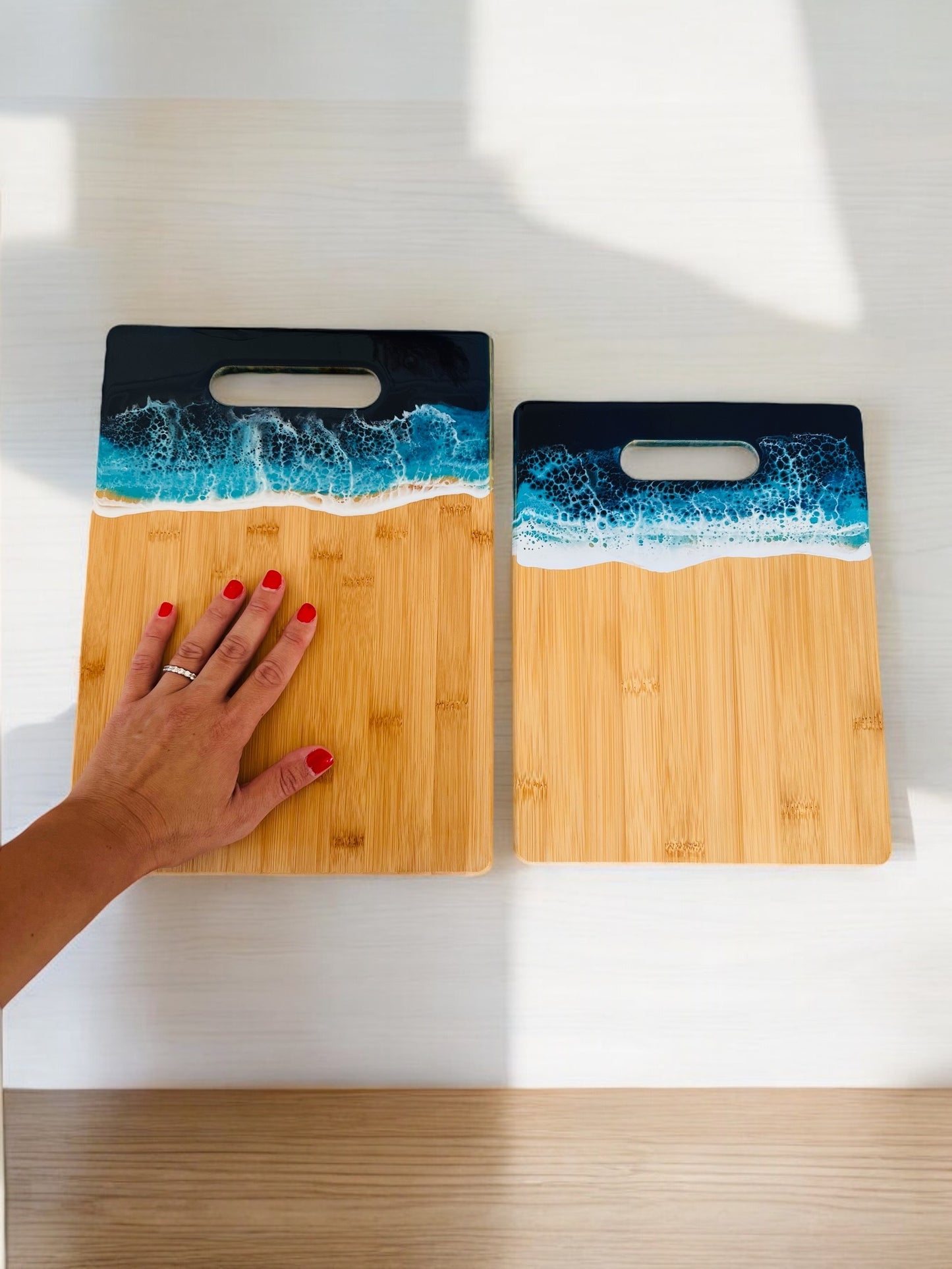 Ocean Resin Bamboo Cutting Board Gift Set with One Cheese Knife