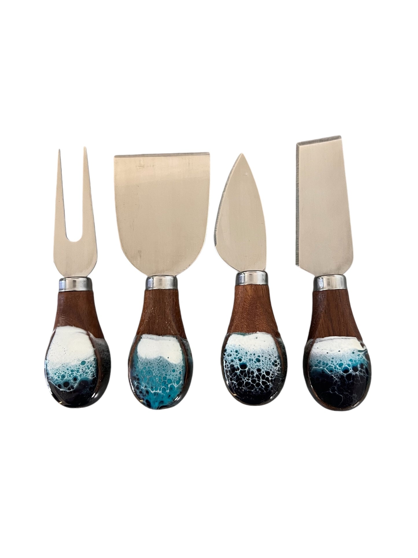 Cheese Knife Set with Ocean Resin Accent- Walnut