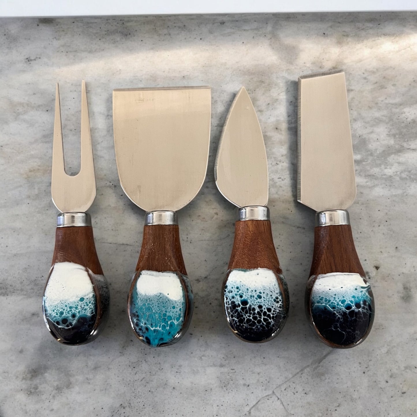 Cheese Knife Set with Ocean Resin Accent- Acacia