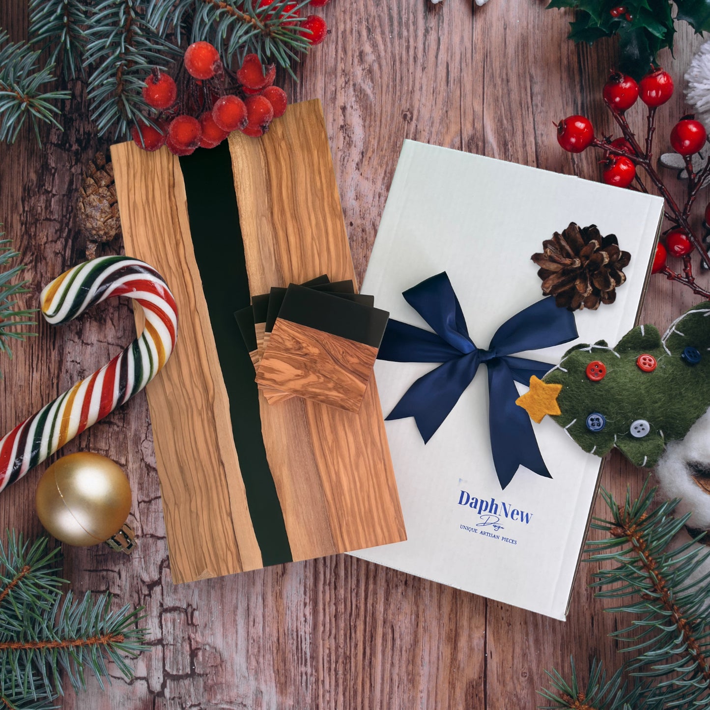 Olive Wood River Board Gift Set with Resin, Charcuterie Board, Resin Cheese Board, Personalized Charcuterie Board, Engraved Cheese Board
