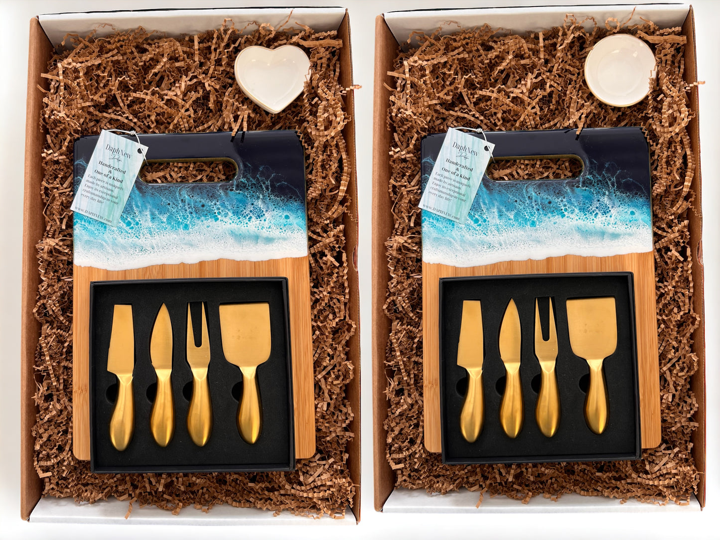 Resin Cutting Board Ocean Epoxy Charcuterie Board Personalized Engagement Gift Box Couple Wedding Gift Box Set GOLD Wood Gift for Parents