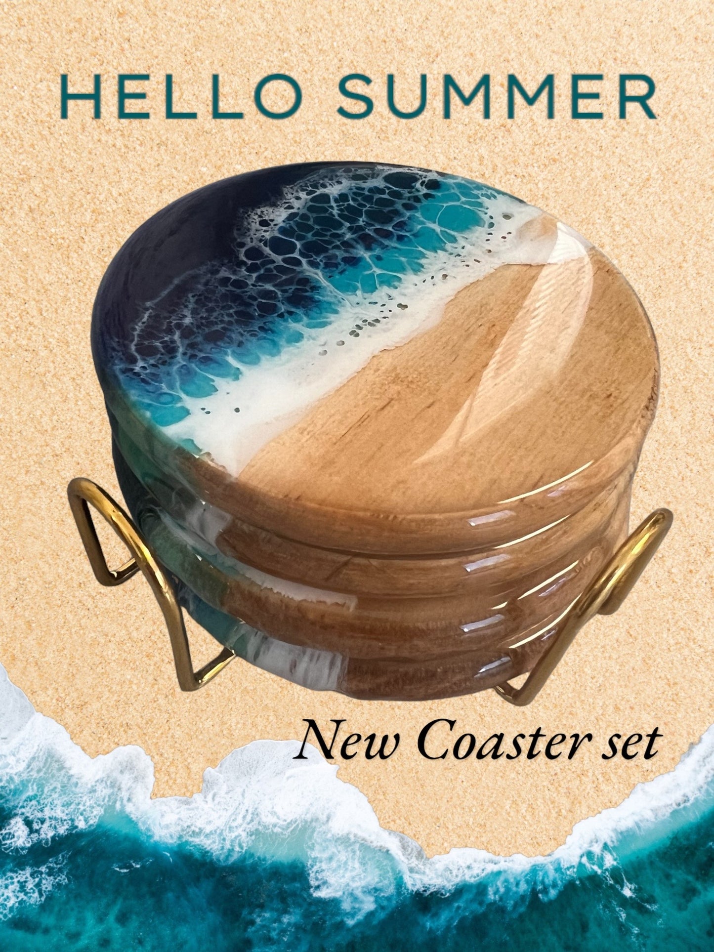 Personalized Resin Coasters with Beach Theme