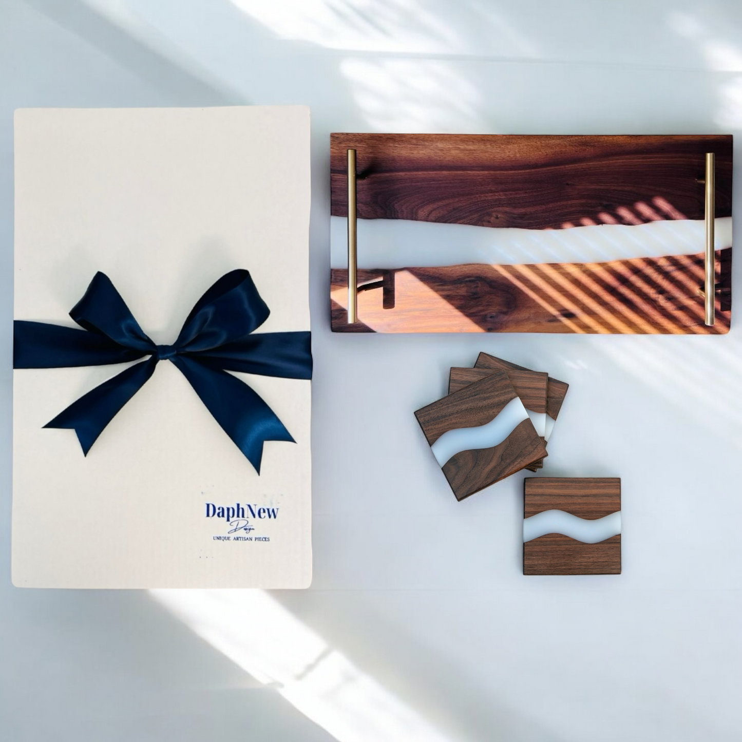 Personalized Resin River Tray and Coaster Gift Set