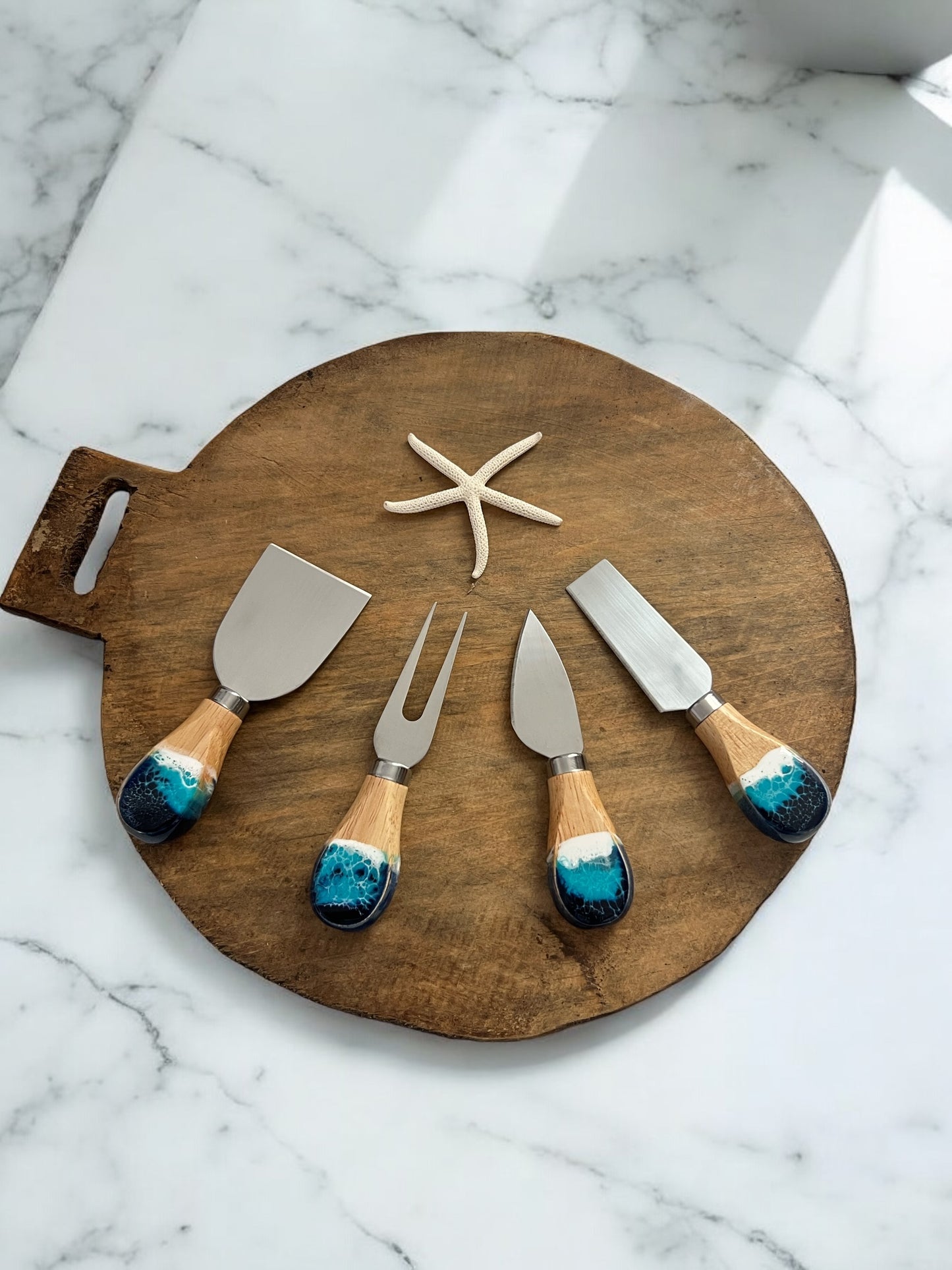 Cheese Knife Set with Ocean Resin Accent- Acacia