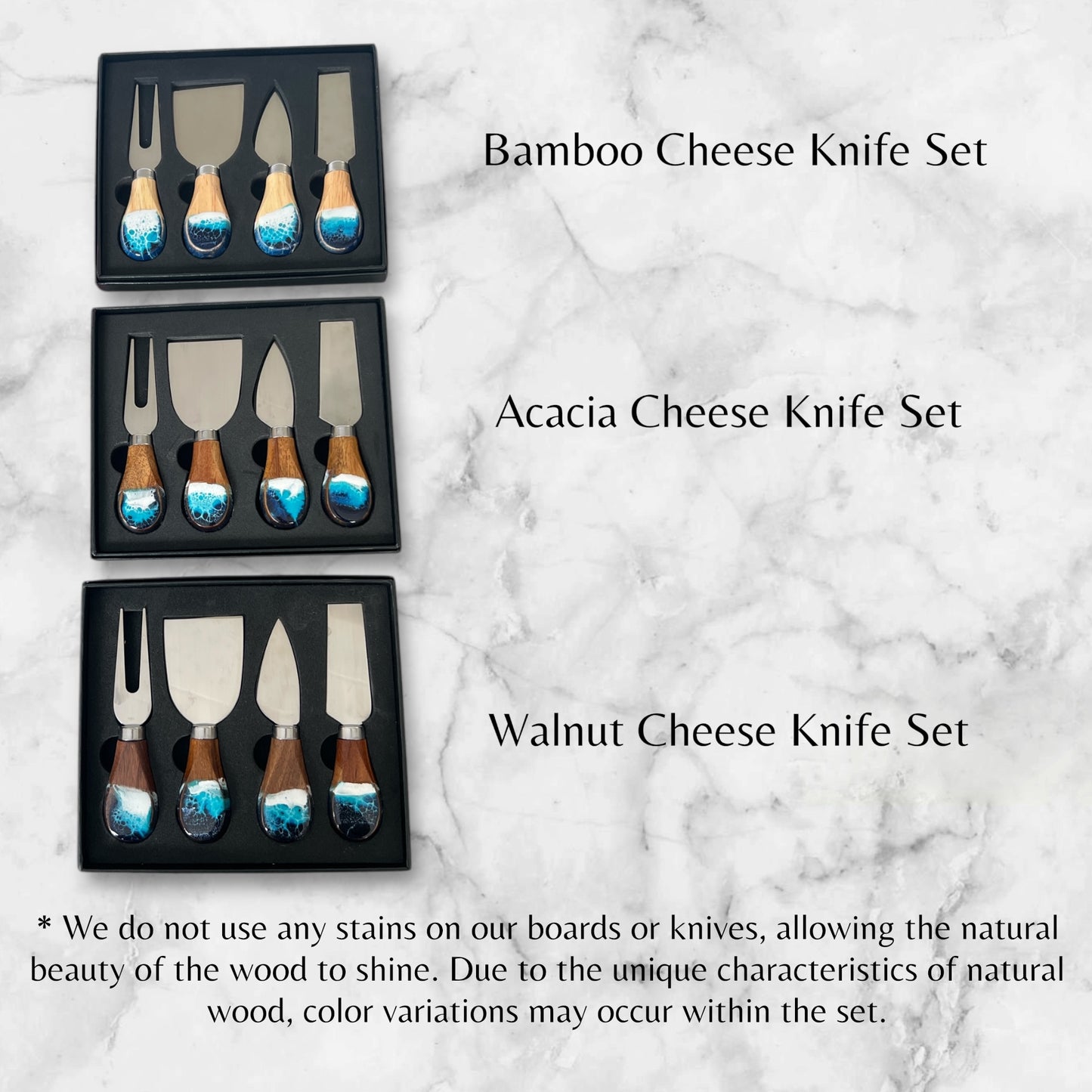 Cheese Knife Set with Ocean Resin Accent- Acacia