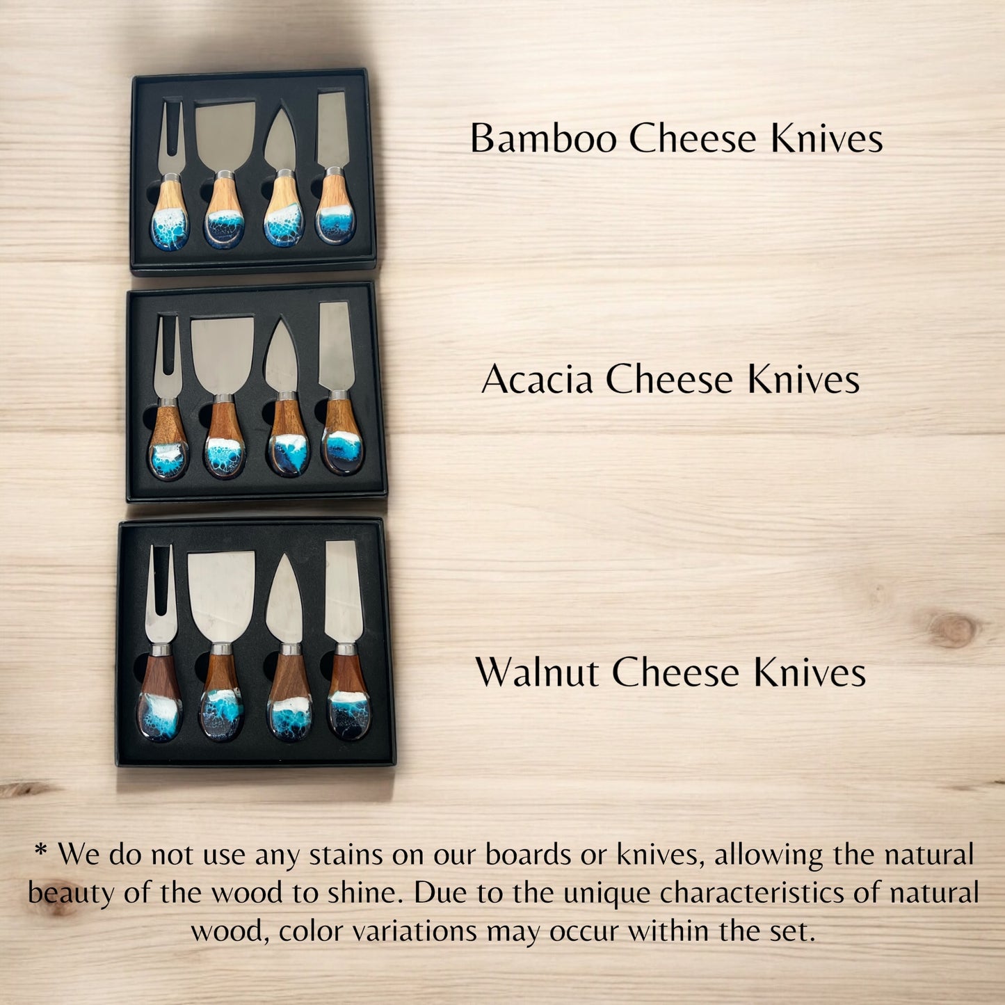 Cheese Knife Set with Ocean Resin Accent- Acacia