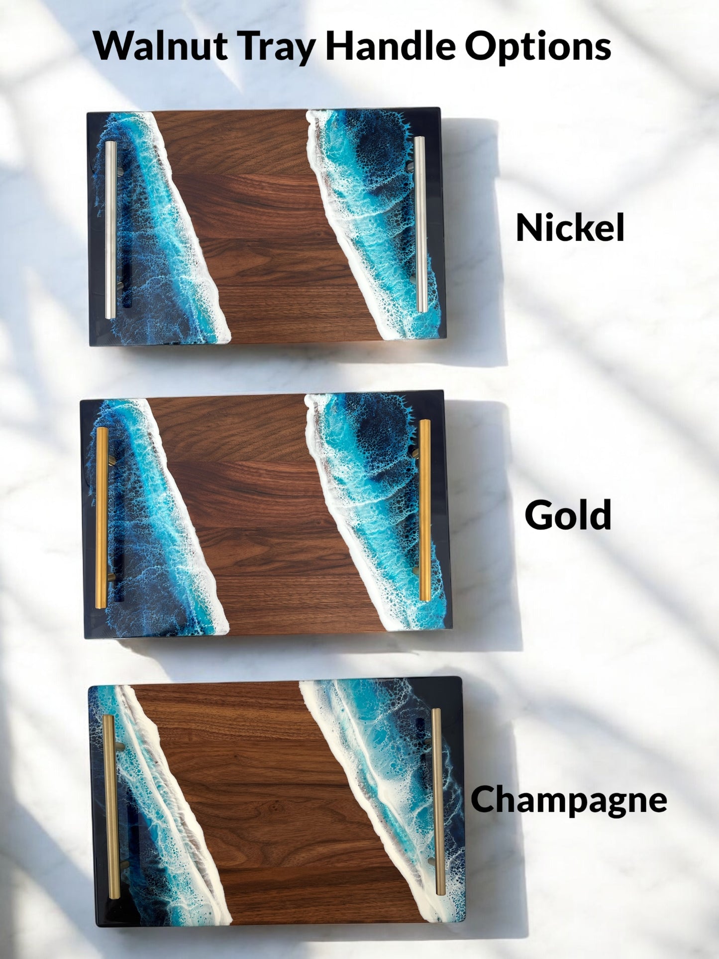 Ocean Resin Serving Tray, Charcuterie Board with Handles Walnut