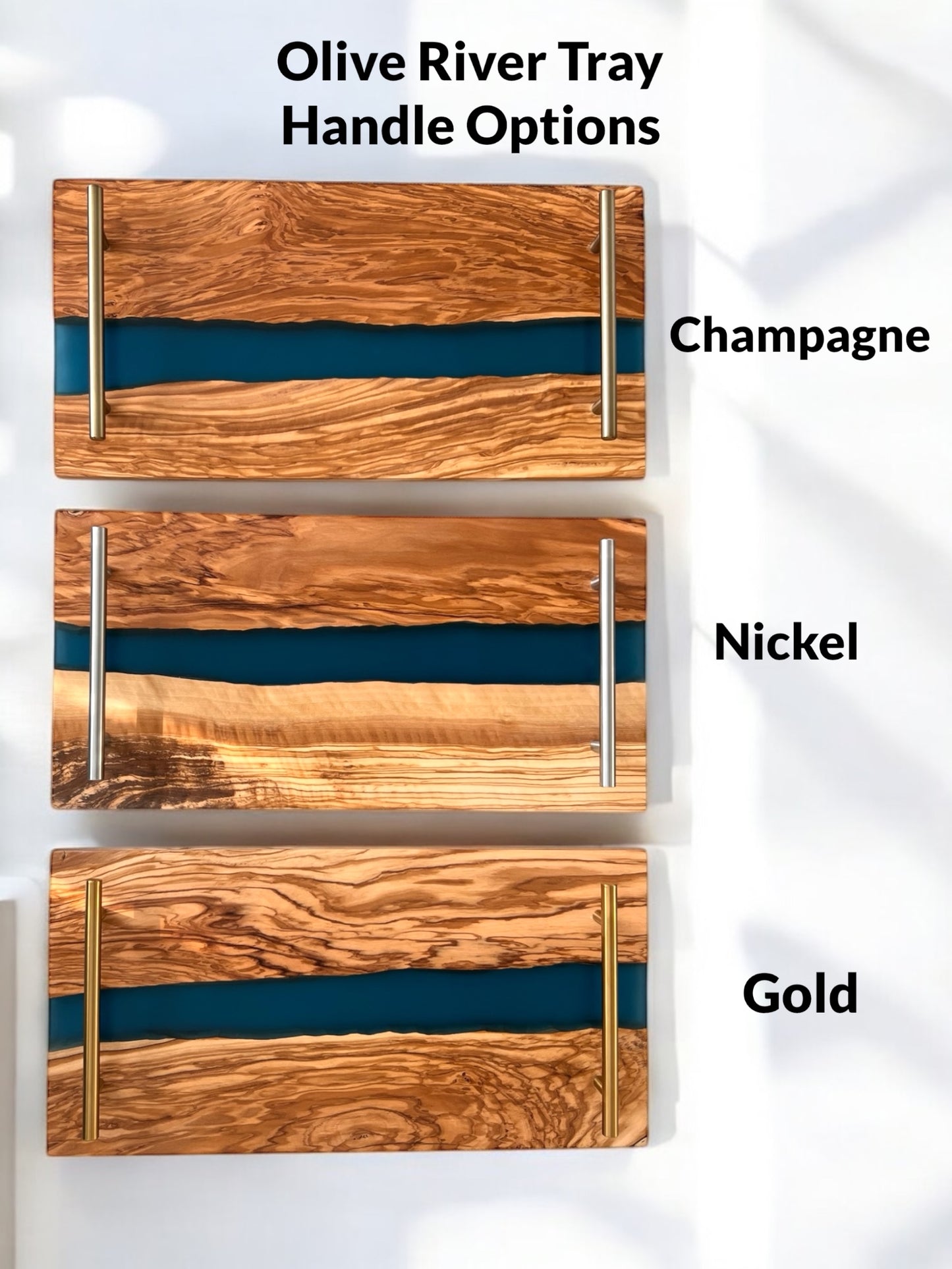 Personalized River Resin Charcuterie Tray – Olive Wood and Blue Epoxy