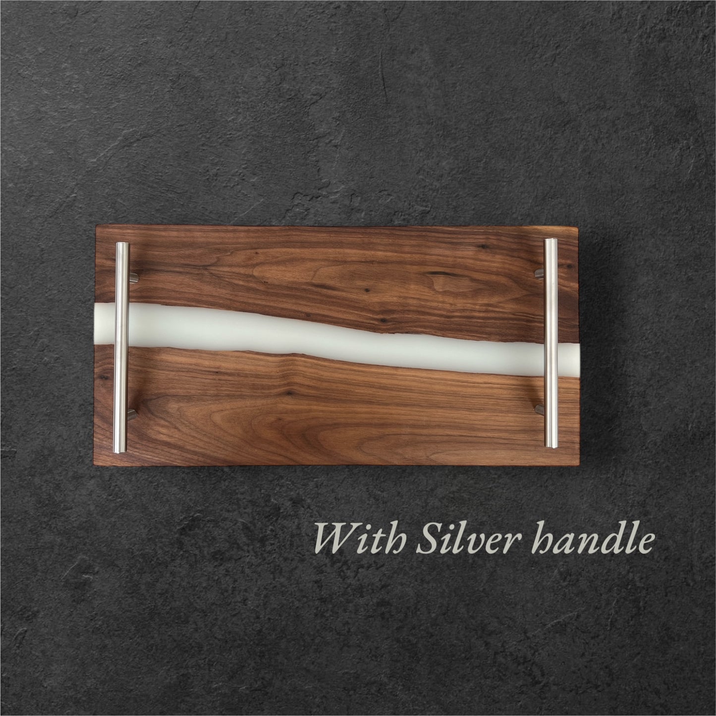 River Board Tray with Resin, Personalized Charcuterie Tray with White Resin