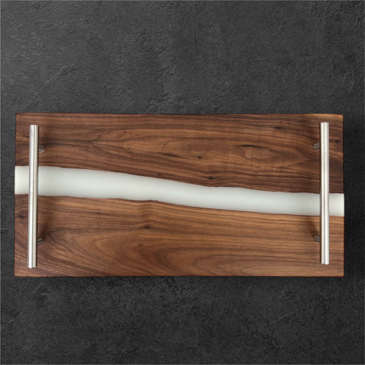 River Board Tray with Resin, Personalized Charcuterie Tray with White Resin