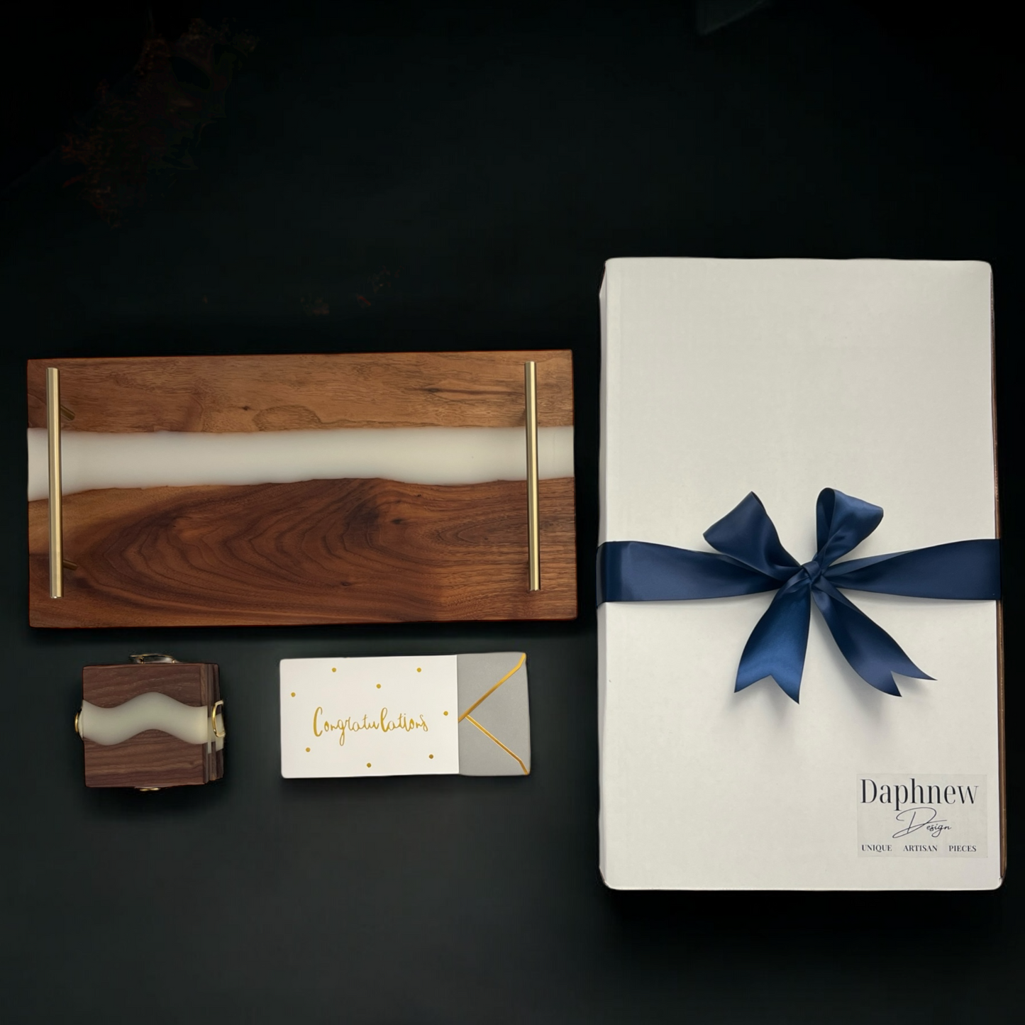 Personalized Resin River Tray and Coaster Gift Set