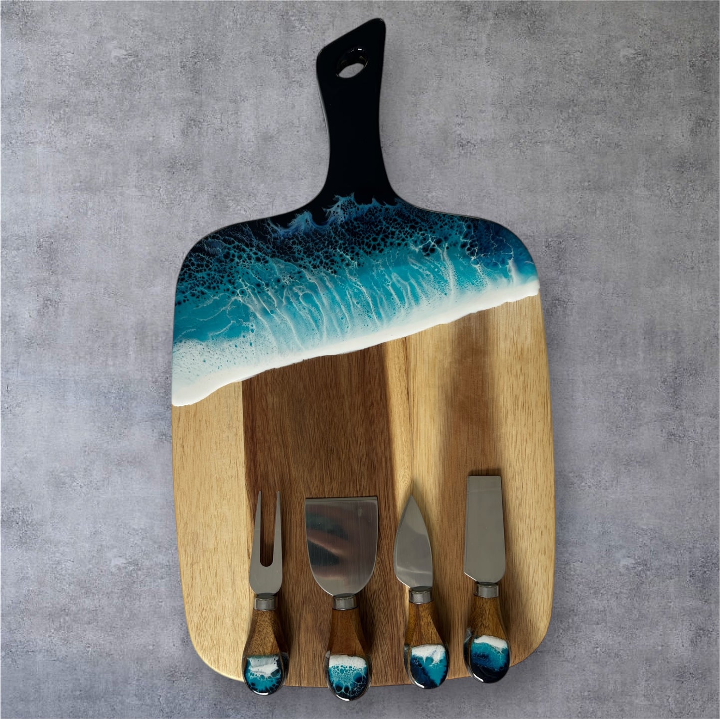 Ocean Resin Cutting Board Gift Set with Cheese Knife Set -Acacia