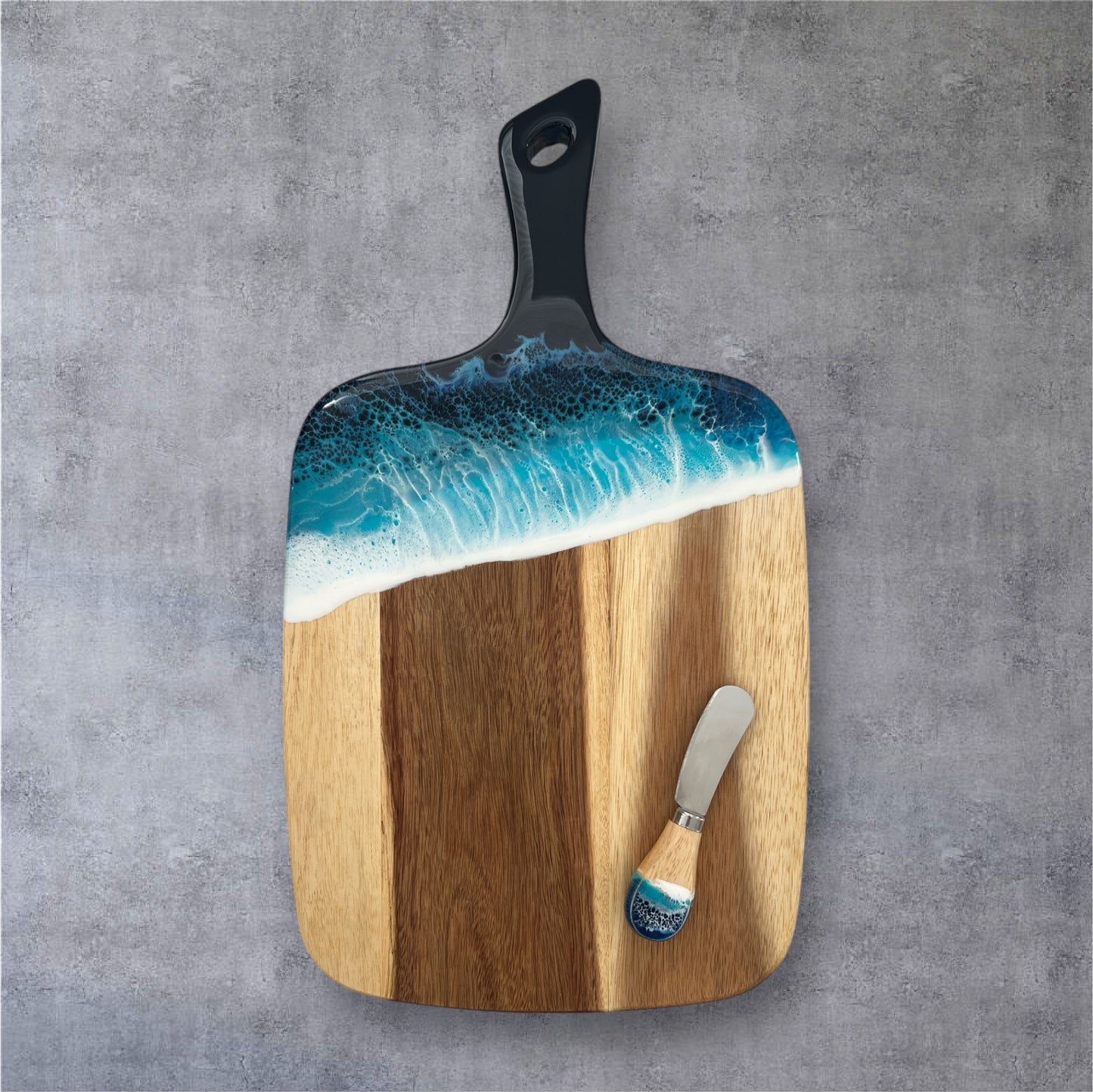 Ocean Resin Acacia Cheese Board Gift Set with One Cheese Knife
