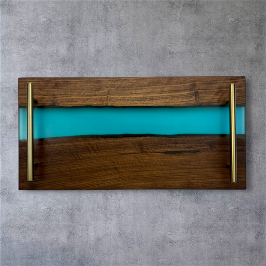Resin River Tray, Personalized Walnut Charcuterie Tray with Blue Resin