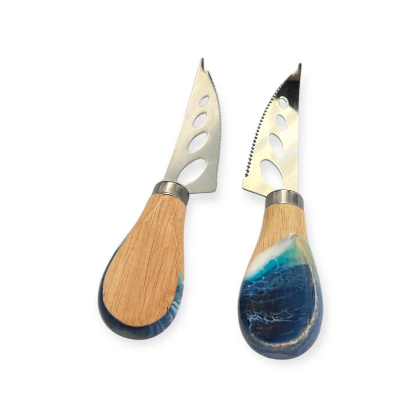 Pronged Bamboo Cheese Knife with Ocean Resin Design