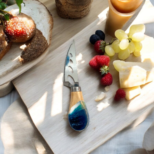 Pronged Bamboo Cheese Knife with Ocean Resin Design