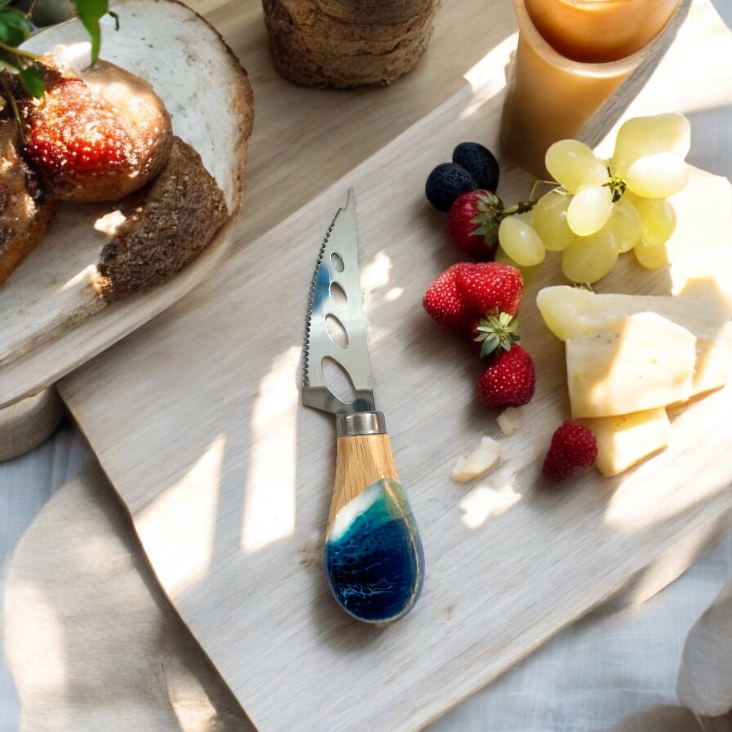 Pronged Bamboo Cheese Knife with Ocean Resin Design