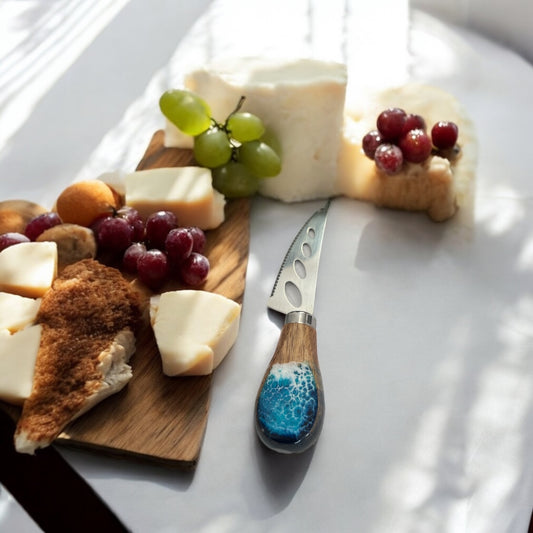 Pronged Acacia Cheese Knife with Ocean Resin Design