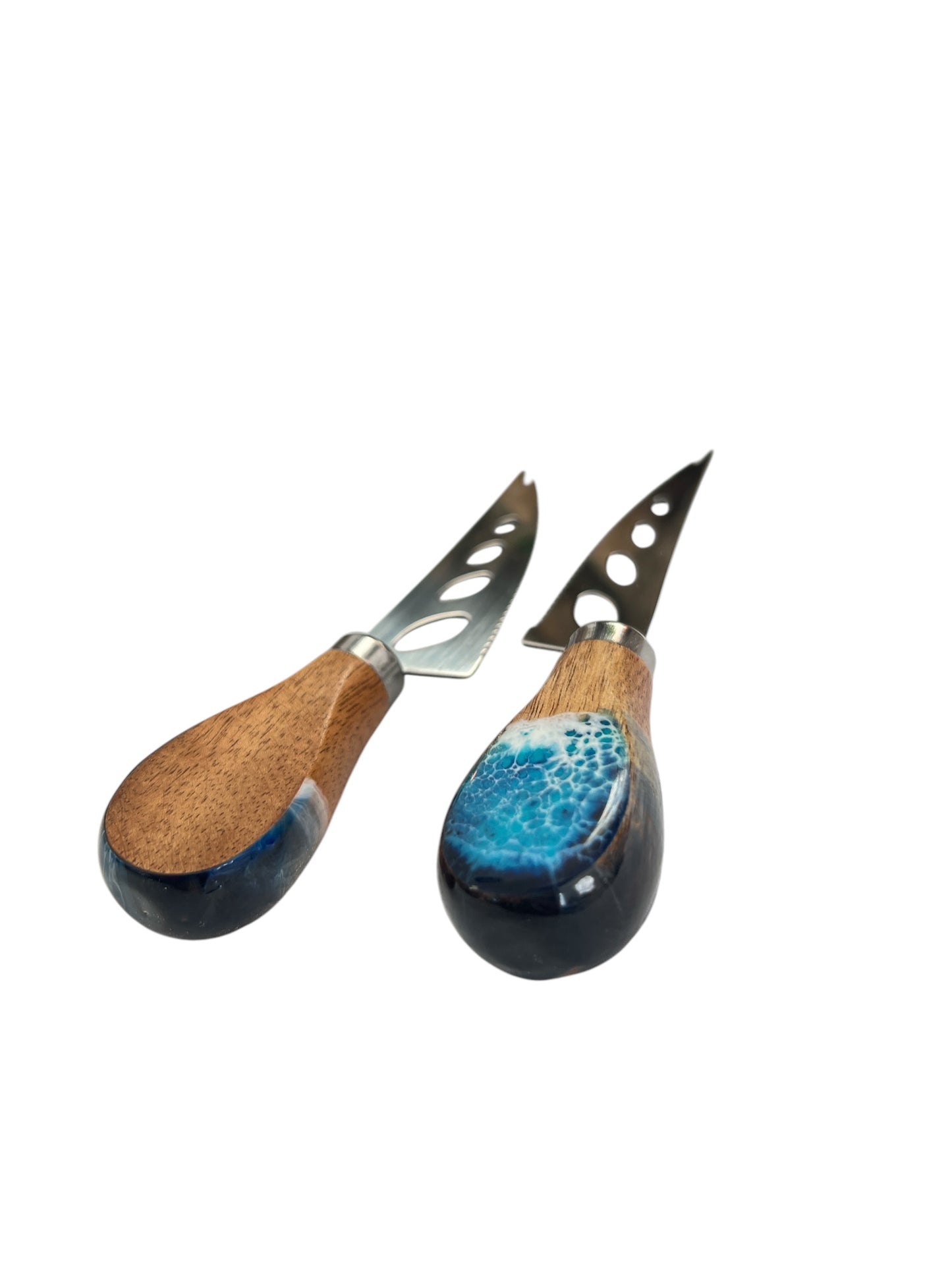 Pronged Acacia Cheese Knife with Ocean Resin Design