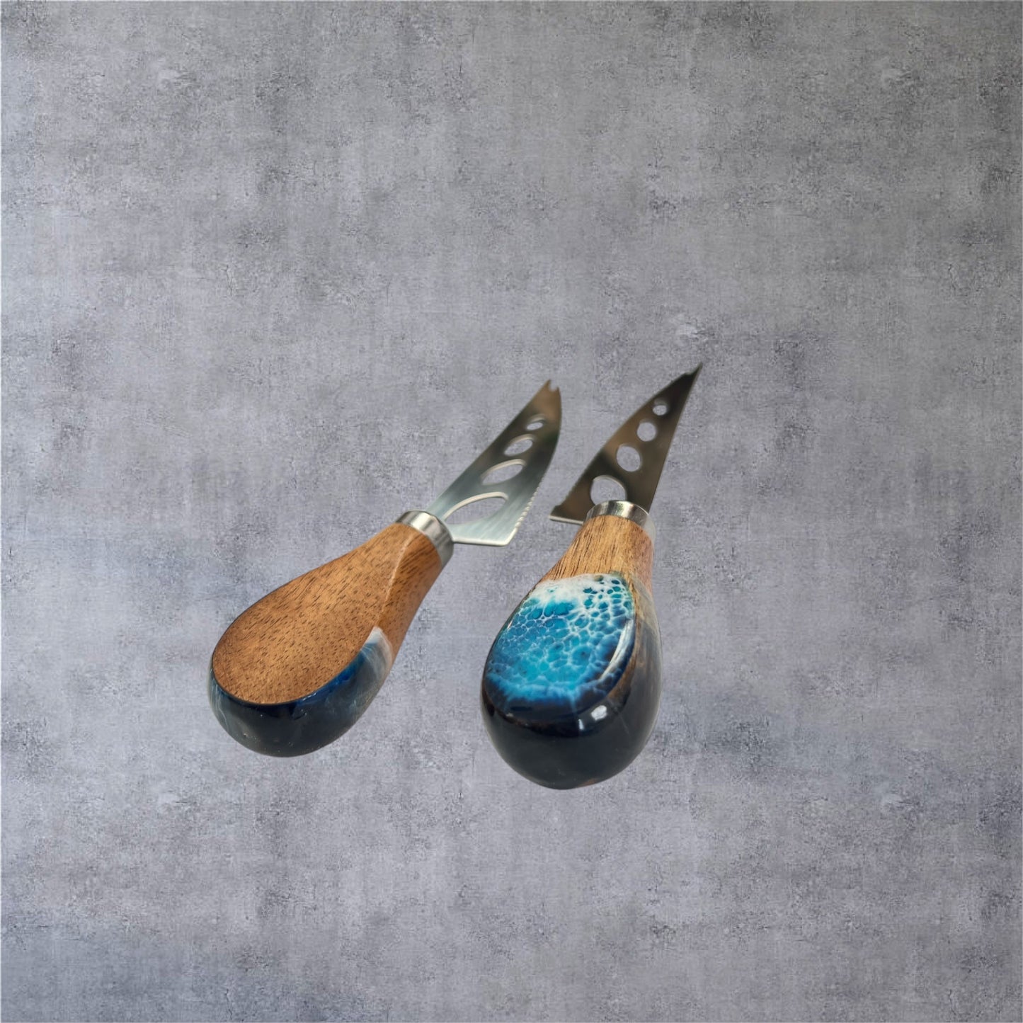 Pronged Acacia Cheese Knife with Ocean Resin Design