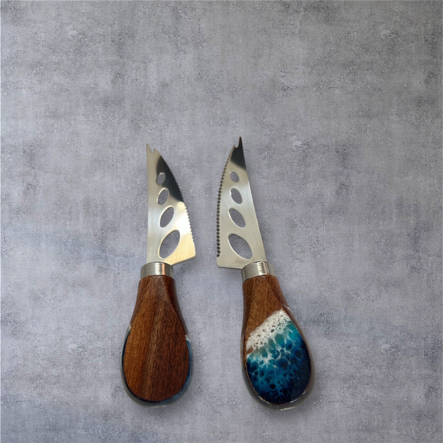 Pronged Walnut Cheese Knife with Ocean Resin Design