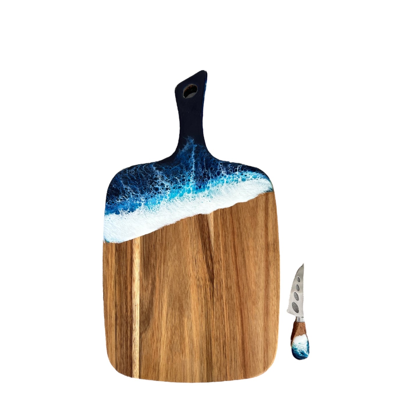 Ocean Resin Acacia Cheese Board Gift Set with Pronged Cheese Knife