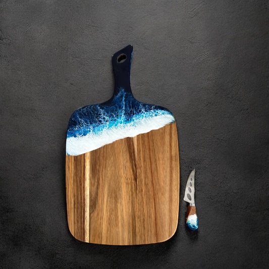 Ocean Resin Acacia Cheese Board Gift Set with Pronged Cheese Knife