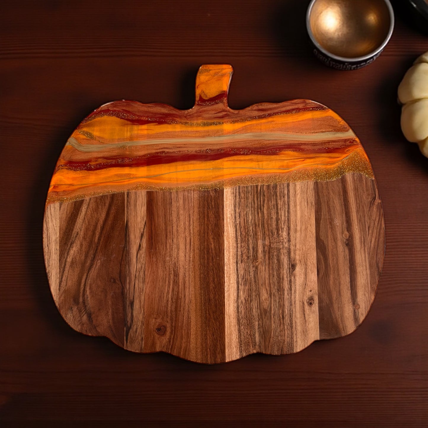 Fall Cutting Board, Pumpkin-Shaped Resin Cheese Board Set with Knife