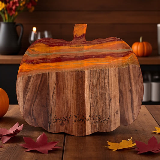 Fall Cutting Board, Pumpkin-Shaped Resin Cheese Board Set with Knife
