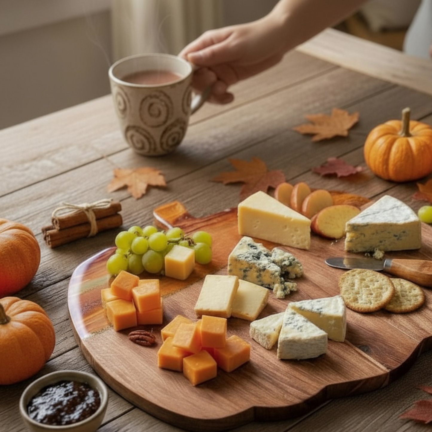 Fall Cutting Board, Pumpkin-Shaped Resin Cheese Board Set with Knife